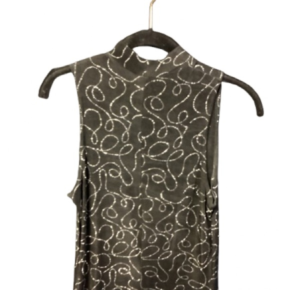 Sleeveless Black Maxi Dress with Silver Swirl Accents